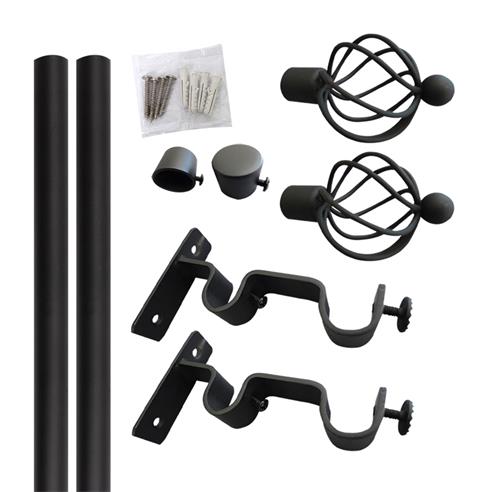 Set doble barra cortina 150 cm negro 19mm 2