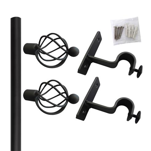 Set simple barra cortina 300 cm negro 19mm 2