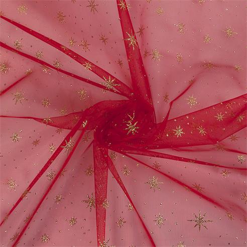 ORGANZA GLITTER "ESTELAR" ROJO/DORADO 2