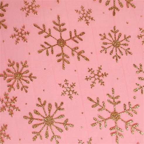 Organza glitter "copo nieve" rojo/dorado